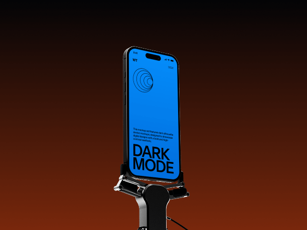 phone mockup on stand with orange backdrop