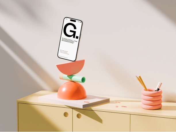 smartphone mockup on geometric balance objects