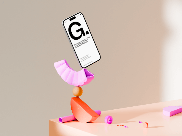 smartphone mockup on playful balanced objects