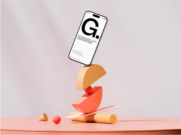 smartphone mockup on stacked abstract objects