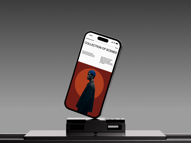iphone mockup with circular metallic stand