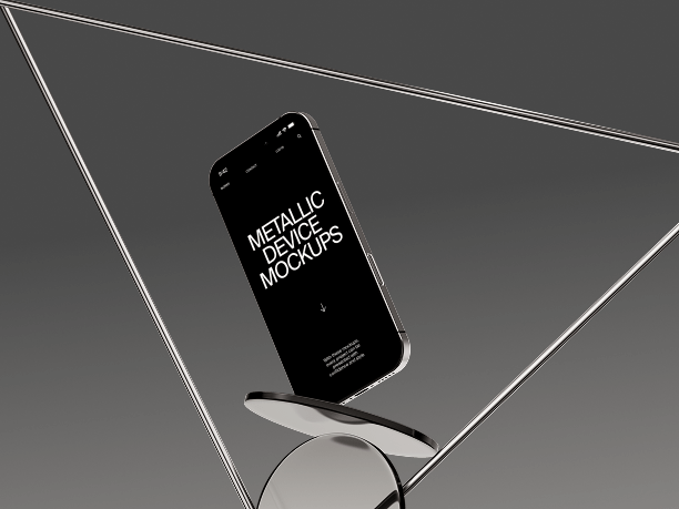 iphone mockup on metallic stand with studio lighting