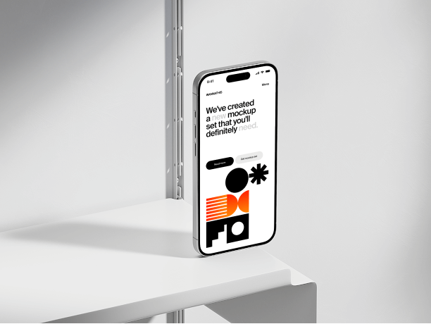 iphone mockup on minimal white shelf