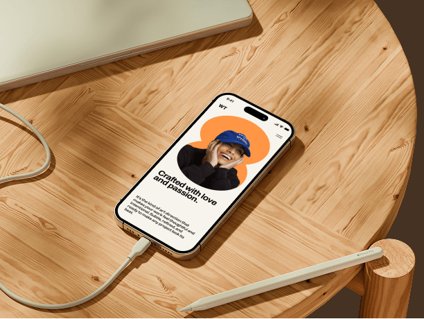 iphone mockup on wooden desk