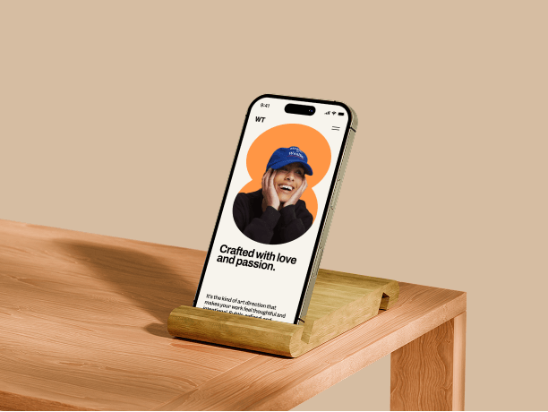 iphone mockup on wooden stand