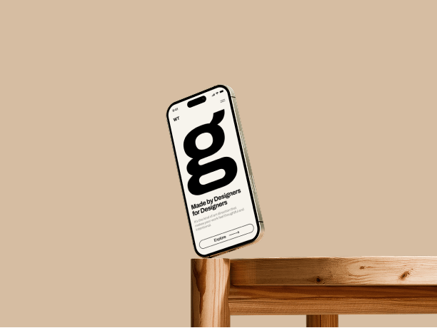 floating iphone mockup above wooden chair