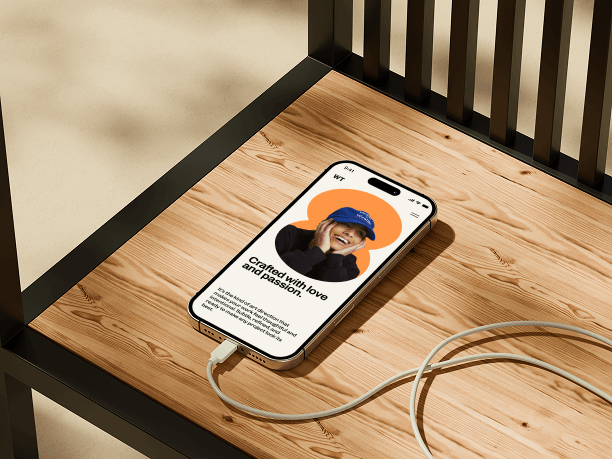 iphone mockup on wooden bench surface
