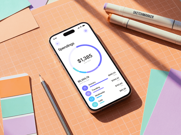 iphone mockup on cutting mat flat lay