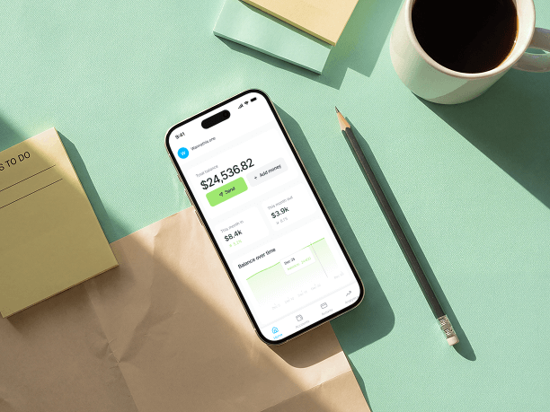 flat lay iphone mockup with desk items