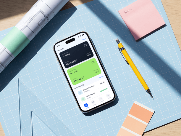 iphone mockup on cutting mat desk