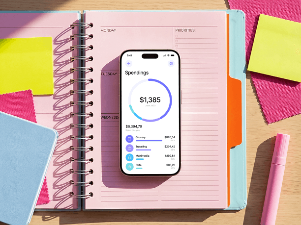 iphone mockup on open planner