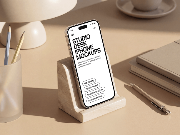 iphone mockup on studio desk stand