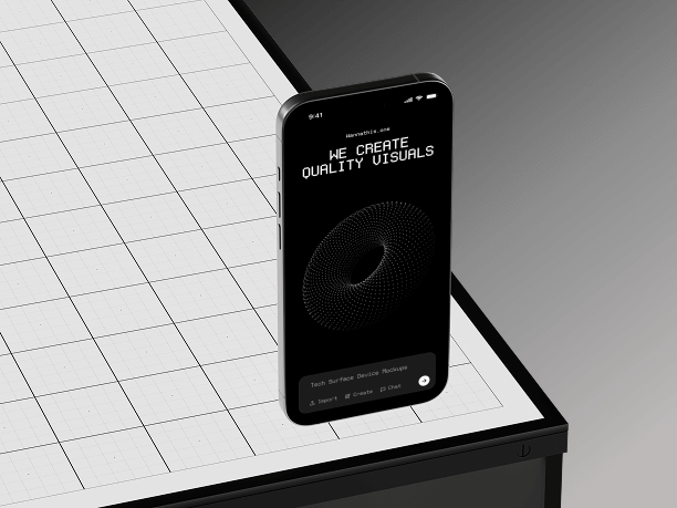 phone mockup on grid surface