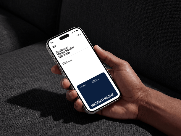 iphone mockup in hand on couch