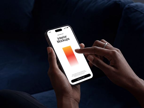 iphone mockup in hand with touch gesture