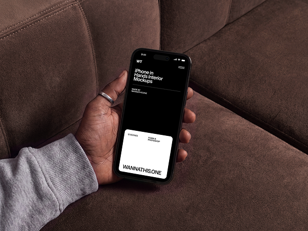 close-up iphone mockup in lounge setting