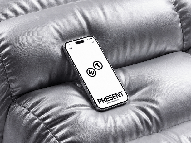 iphone mockup on inflatable sofa