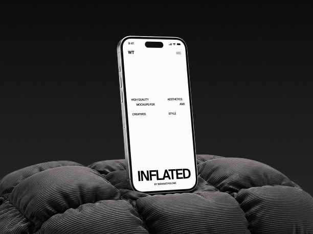 iphone mockup standing on inflatable pillow