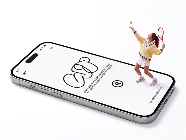 giant iphone mockup with a tennis player