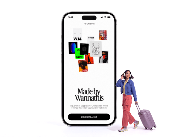 standing giant iphone mockup with a traveller