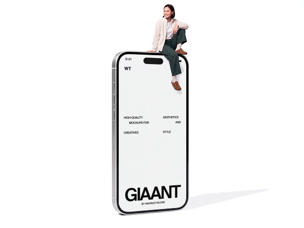 giant iphone mockup with a woman on top