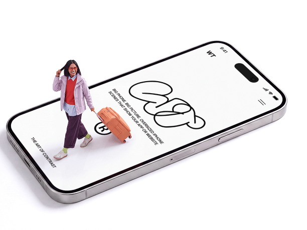 giant iphone mockup with a suitcase on screen