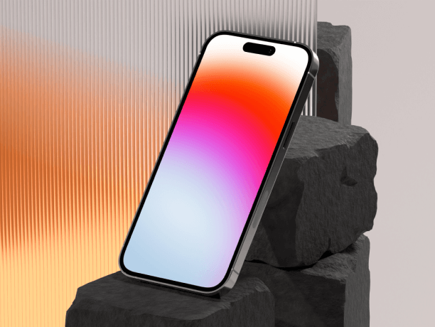 iphone 14 pro mockup on rocks with frosted glass