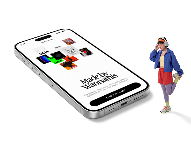 giant iphone mockup with someone standing by