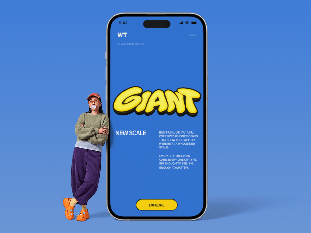standing giant iphone mockup with a leaner