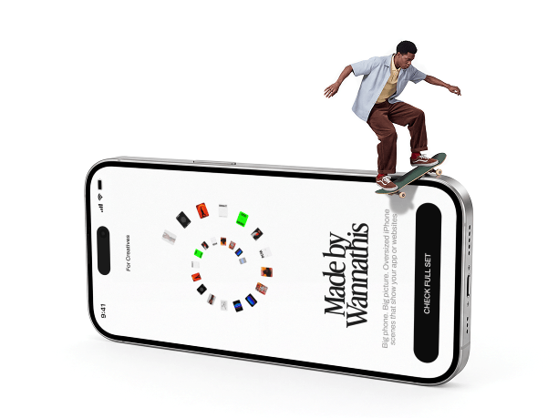 giant iphone mockup with a skateboarder on top