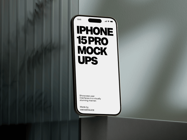 iphone 15 pro on the corner with frosted glass