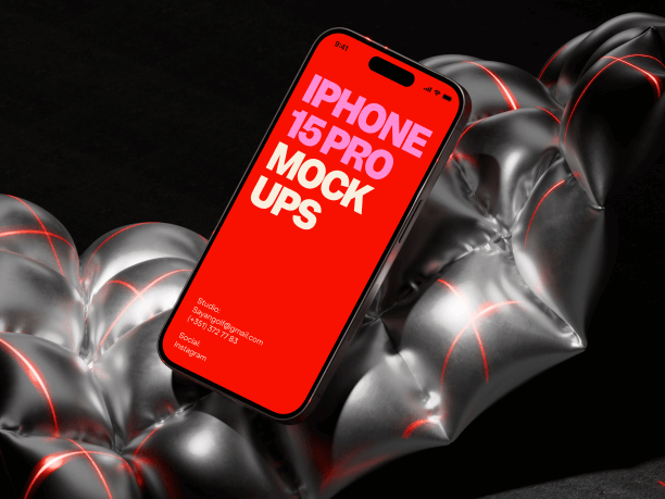 iphone 15 pro on inflatable pillow with lasers