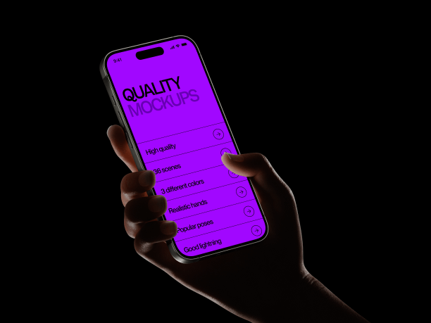 hand holding phone mockup with black backround 1
