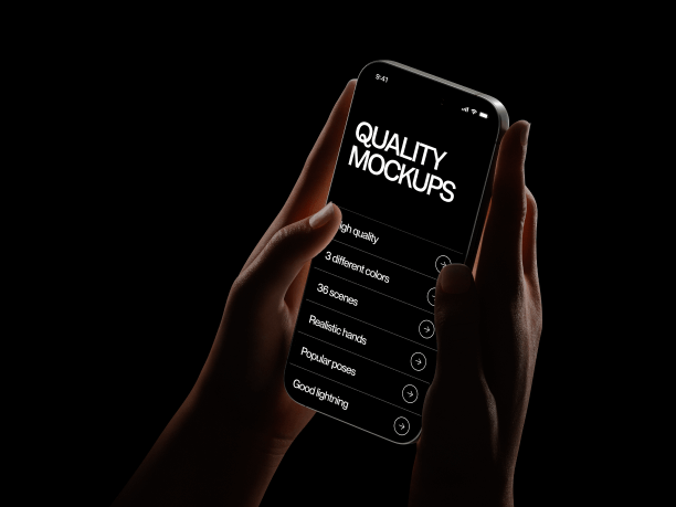 hand holding phone mockup with black backround 8