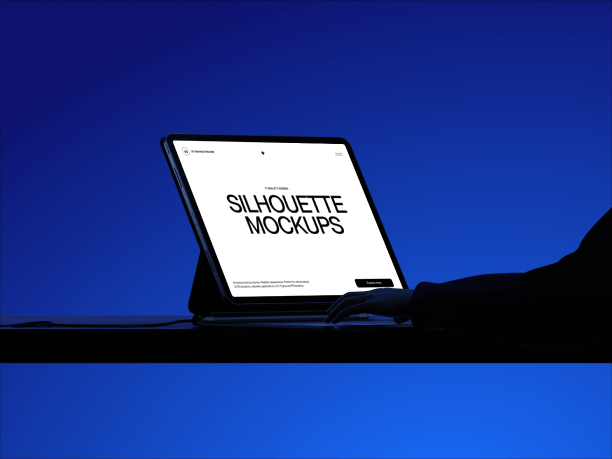 blackout silhouette tablet mockup on table