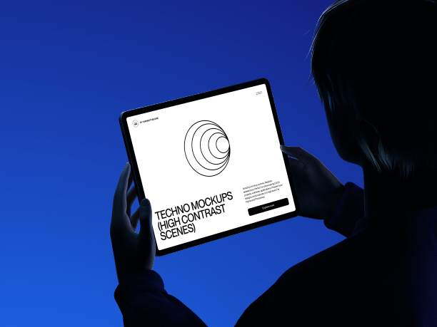 blackout silhouette tablet mockup in human hands