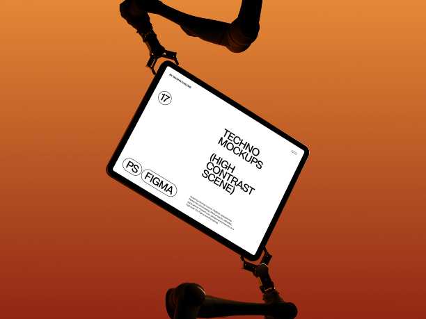 blackout silhouette tablet mockup in a robot's hands