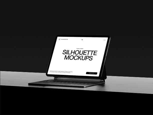 blackout silhouette tablet mockup in minimal environment