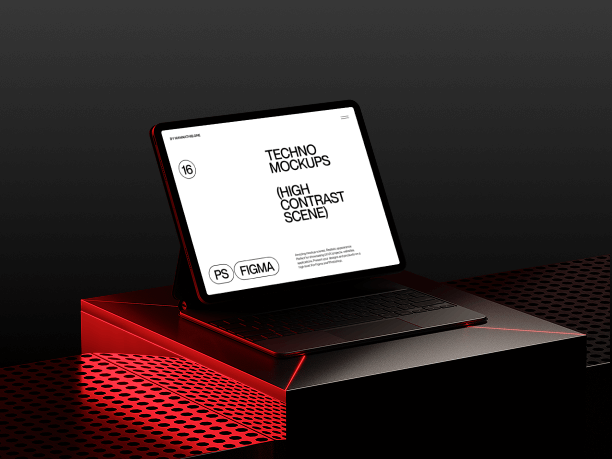 minimal tablet mockup with red grid base