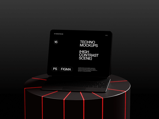 techno tablet mockup on cylinder podium