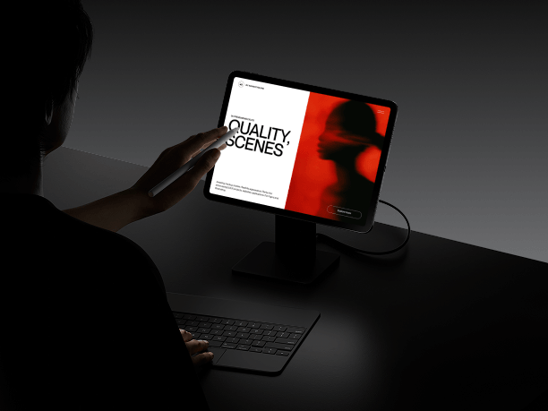 ipad mockup in hands with dark background