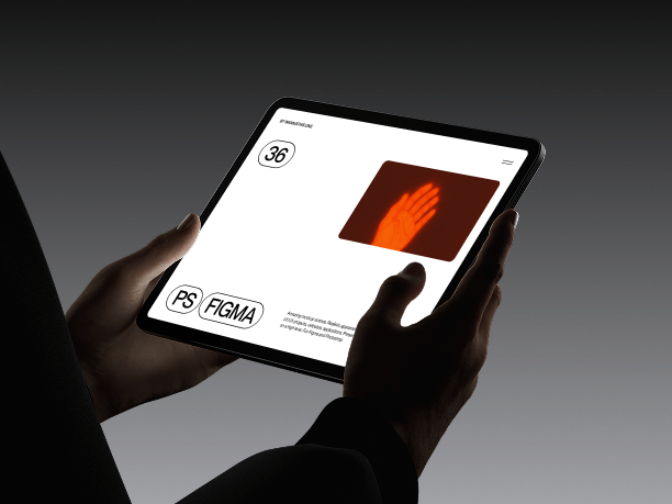 landscape ipad mockup with stylus dark background
