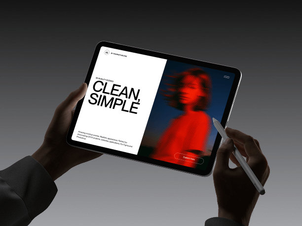 close-up ipad mockup in hands dark background