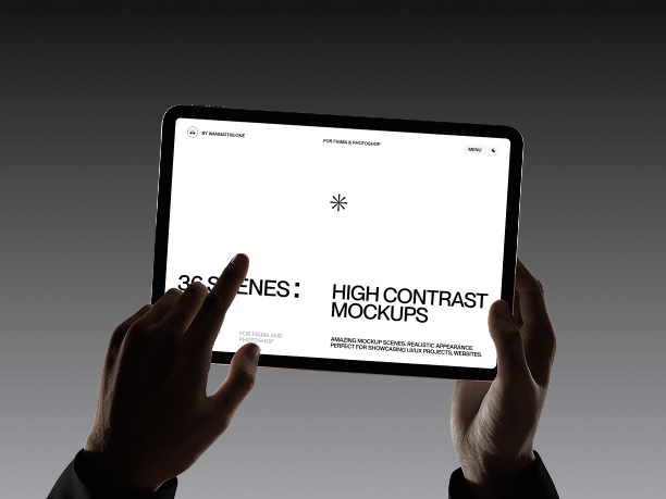 ipad mockup with stylus interaction dark background