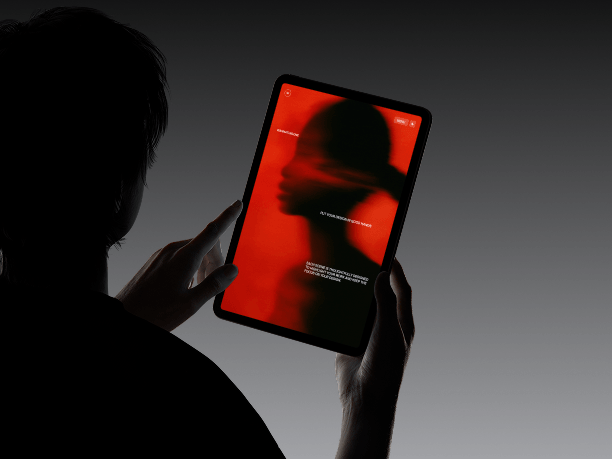portrait ipad mockup in hands - dark theme