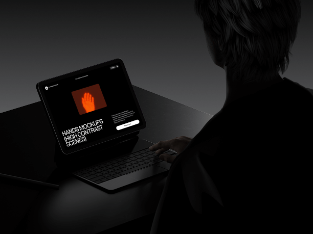 desk ipad mockup with minimal setup - dark theme