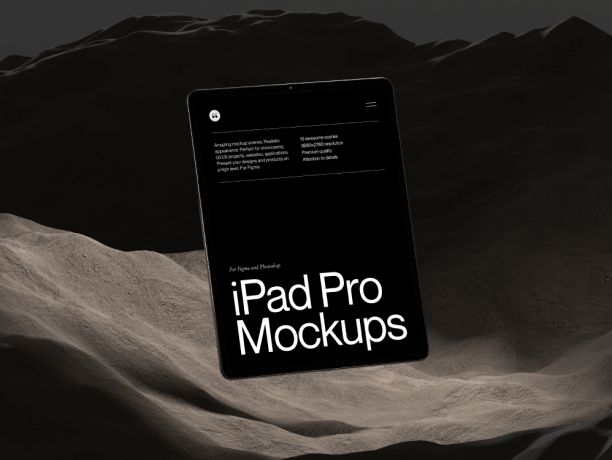 stylish ipad pro mockup levitating in rocky environment