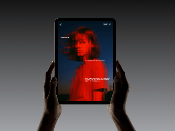 vertical ipad mockup in hands - dark theme