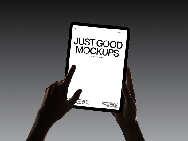 ipad mockup in hands - dark theme