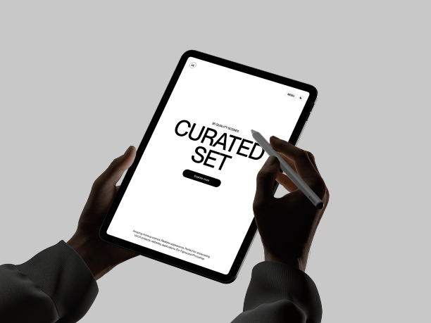 ipad with stylus mockup in hand light background